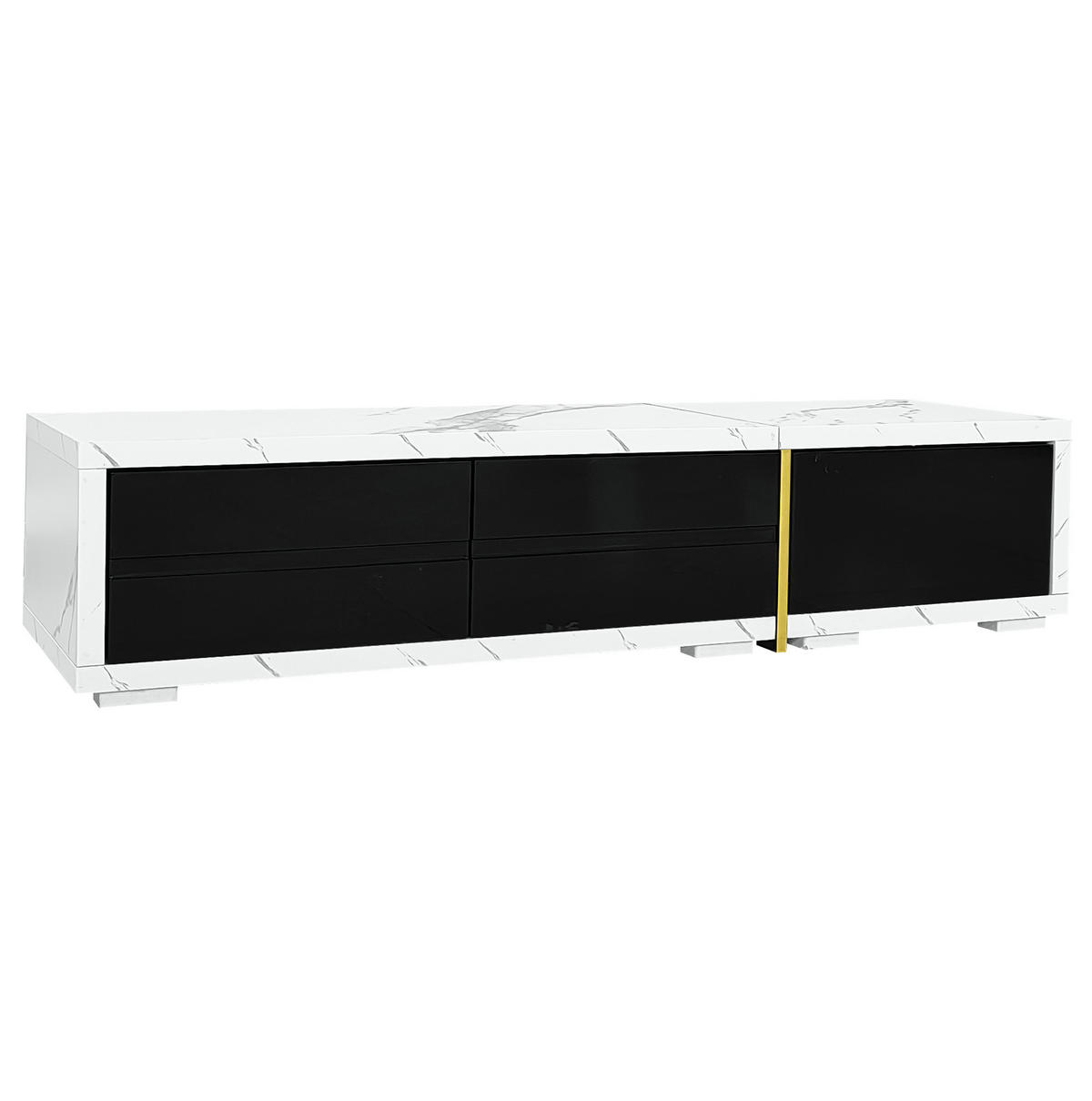 NÍZKÁ komoda z MDF a dřevotřísky, 140-260 cm, černá/bílý mramor, otočný a rozšiřitelný - černá, kompozitní dřevo (260/30/40cm) - BEAOK