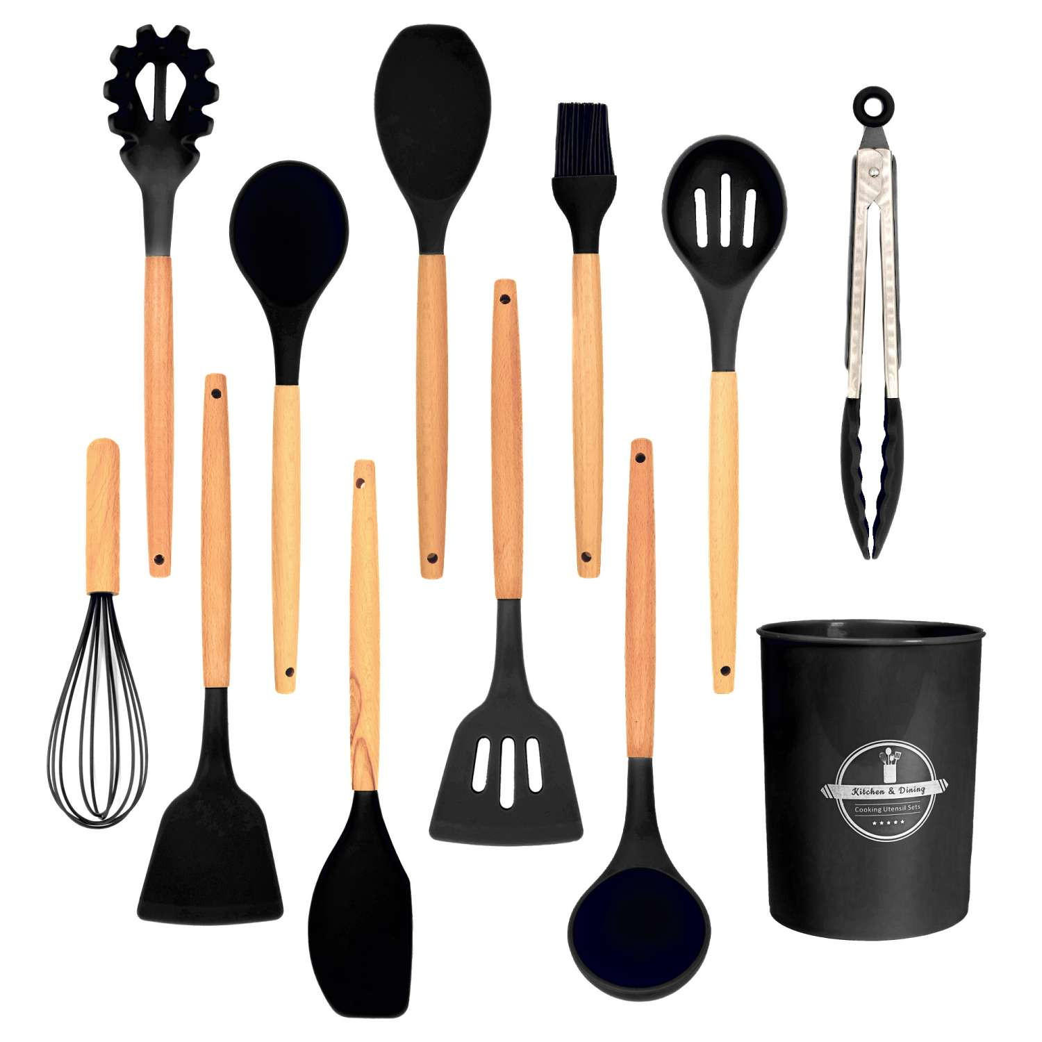 KÜCHENUTENSILIEN-SET (12-tlg.) - Schwarz, Kunststoff - Intirilife