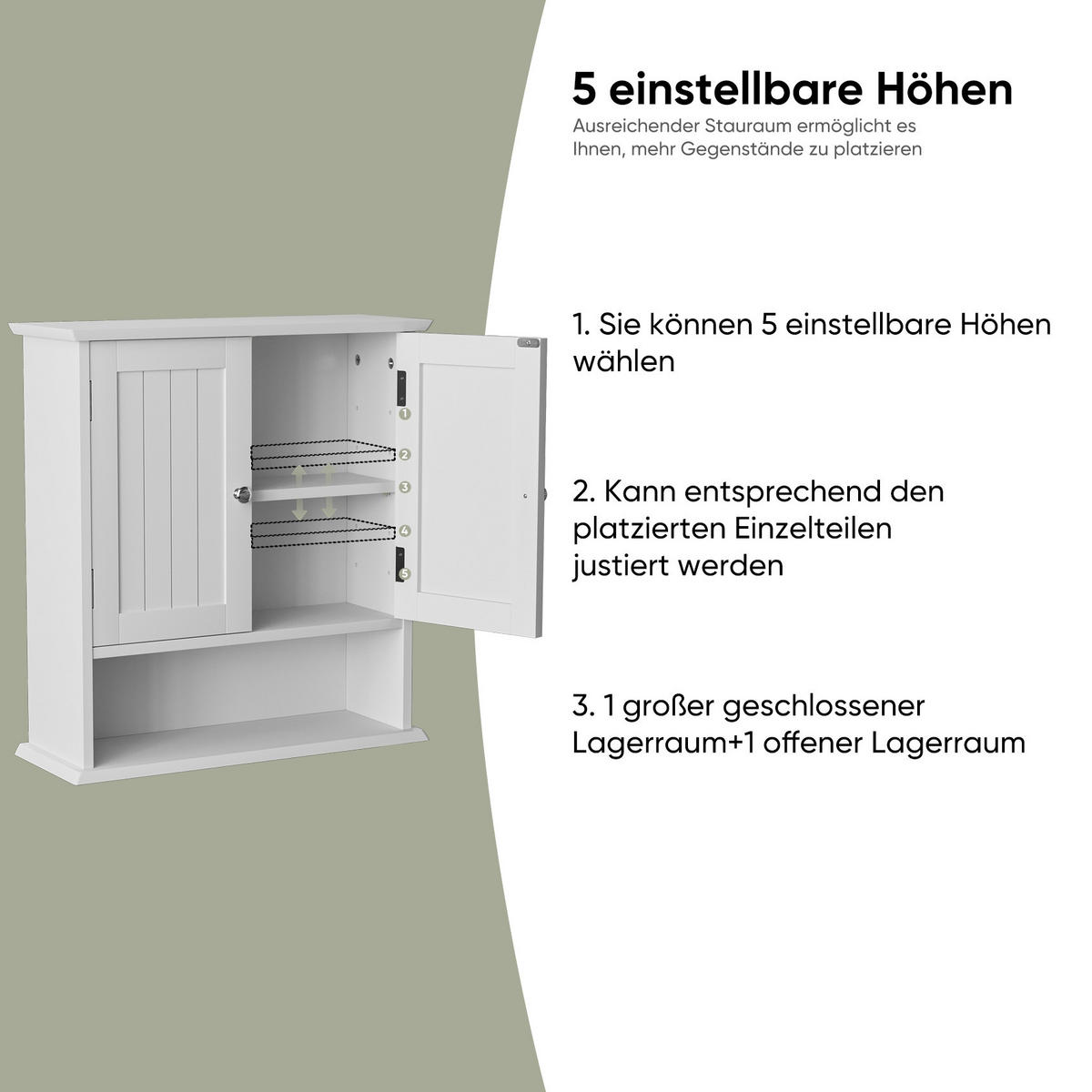 WANDSCHRANK Badezimmerschrank 54.6x19.8x59.9cm in Weiß mit verstellbaren Regalen - Weiß, Holzwerkstoff (54.6/59.9/19.8cm) - Modfu