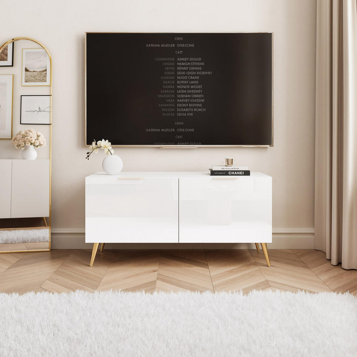 TV-LOWBOARD ANGEL Weiß glänzend stehend mit LED-Beleuchtung 100 cm - Weiß, Holzwerkstoff (100/49/40cm) - Idohome