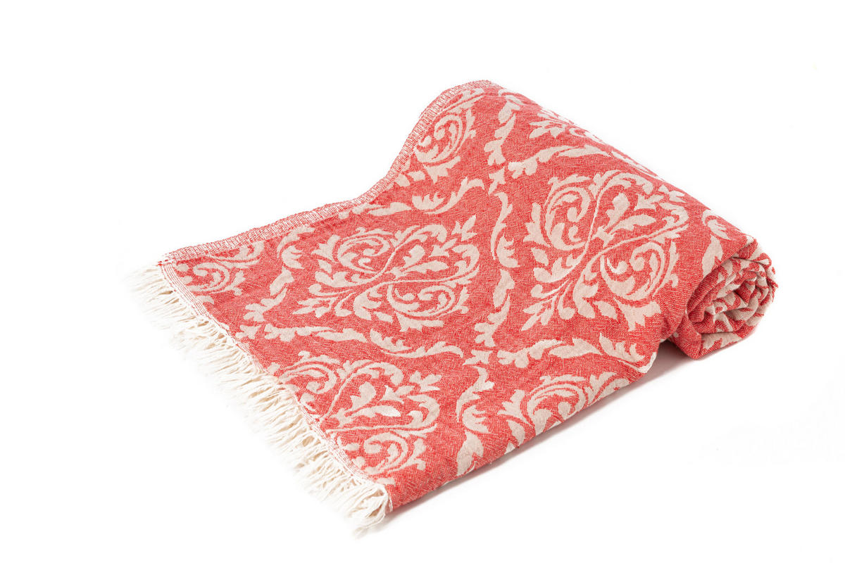 STRANDTUCH Barok style 100x180 Rot 100% Baumwolle Hamamtuch Saunatuch - Rot, Textil (100/180cm) - Villa Möbel