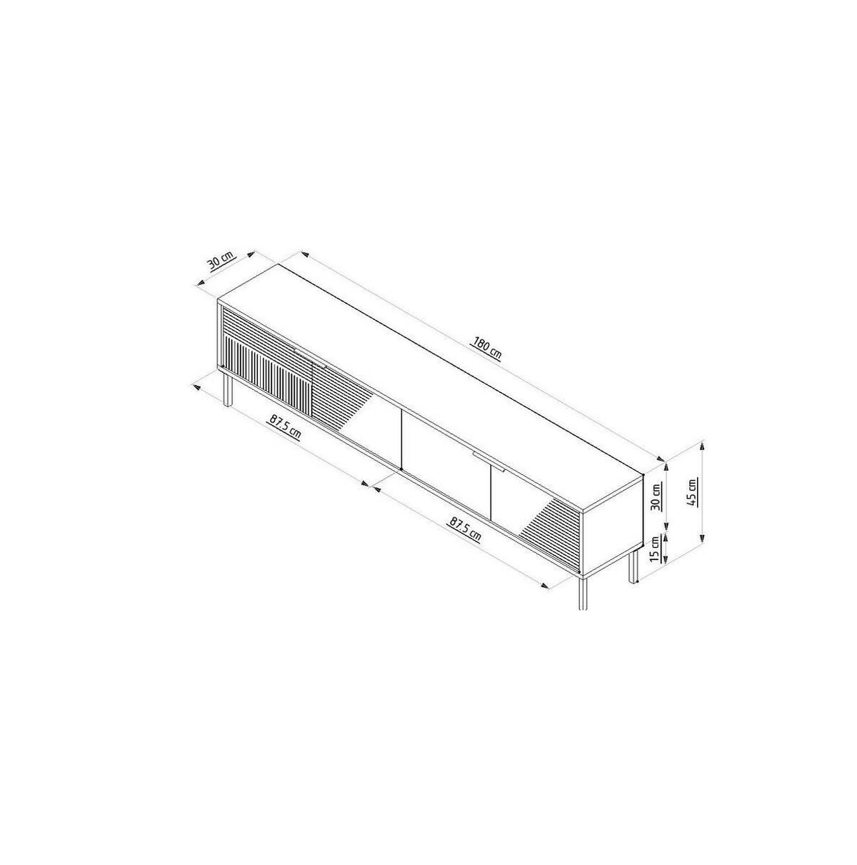 TV-MÖBEL auf Füßen mit 2 klappbaren, gerippten Türen 30/180/45 cm - Weiß, Holzwerkstoff (30/45/180cm) - Calicosy