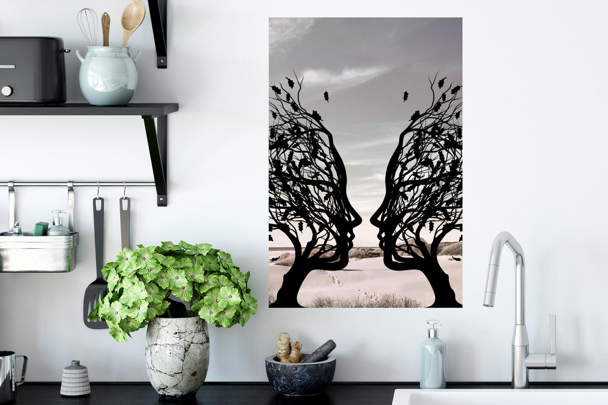 WANDTATTOO Strand - Meer - Menschen - Baum - Moderne Kunst 40x60 cm - Hellgrau, Kunststoff (40/60/0.1cm) - MuchoWow