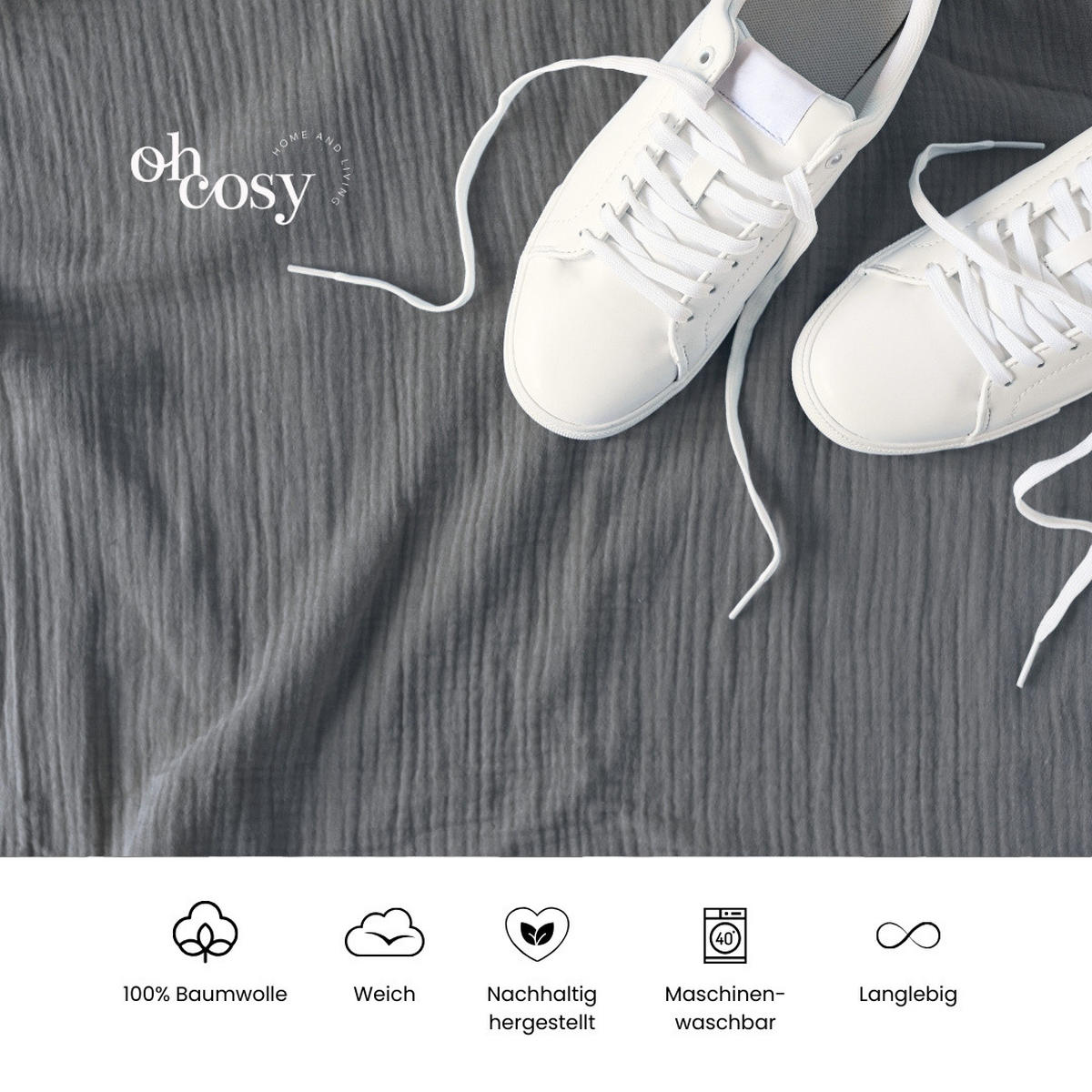 BETTWÄSCHESET Sally - Musselin - 2-teilig -135x200cm - Dunkelgrau - Dunkelgrau, Textil (135/200cm)