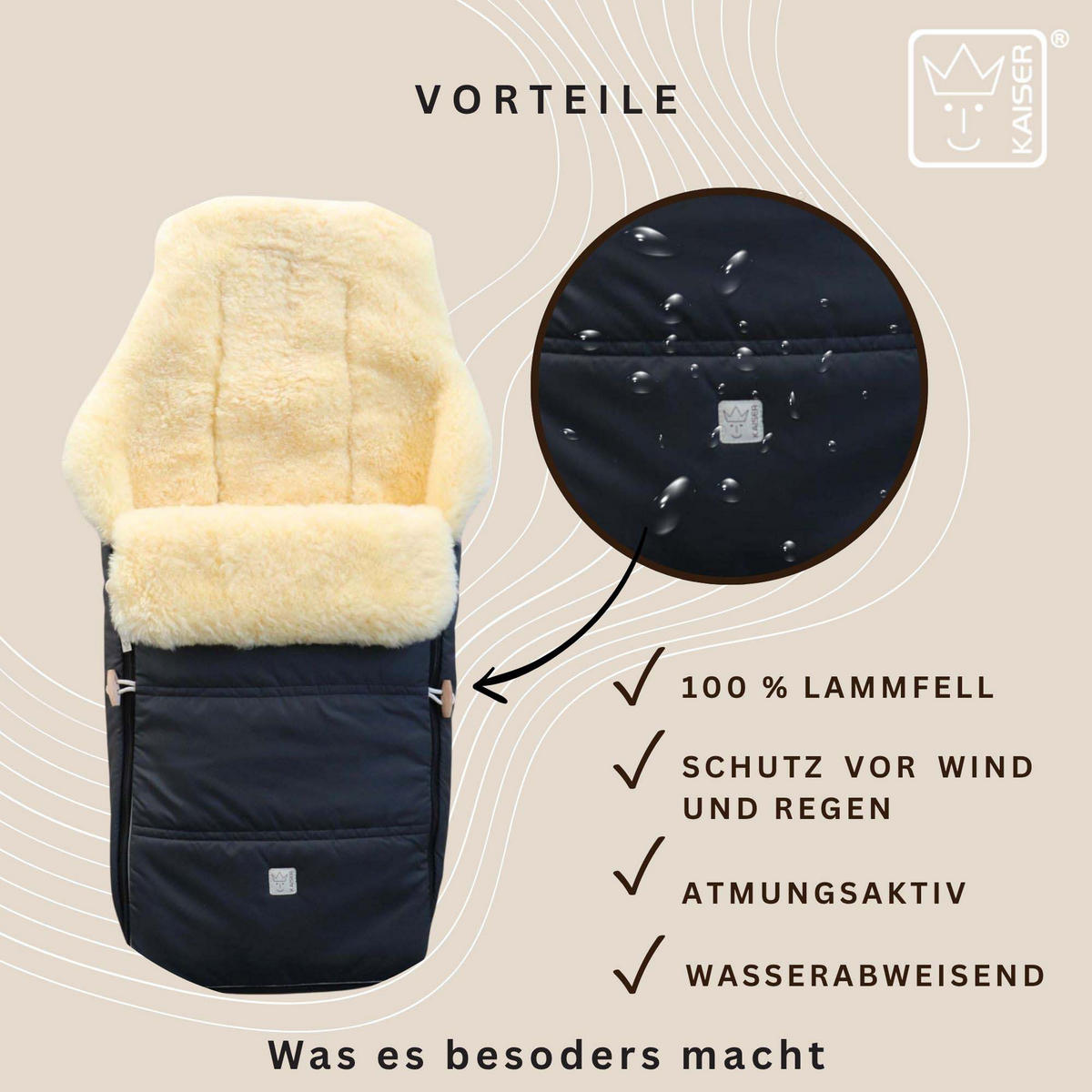 LAMMFELL-FUSSSACK Dublas 2.0, anthracite - Anthrazit, Fell (45/95cm) - Kaiserbaby