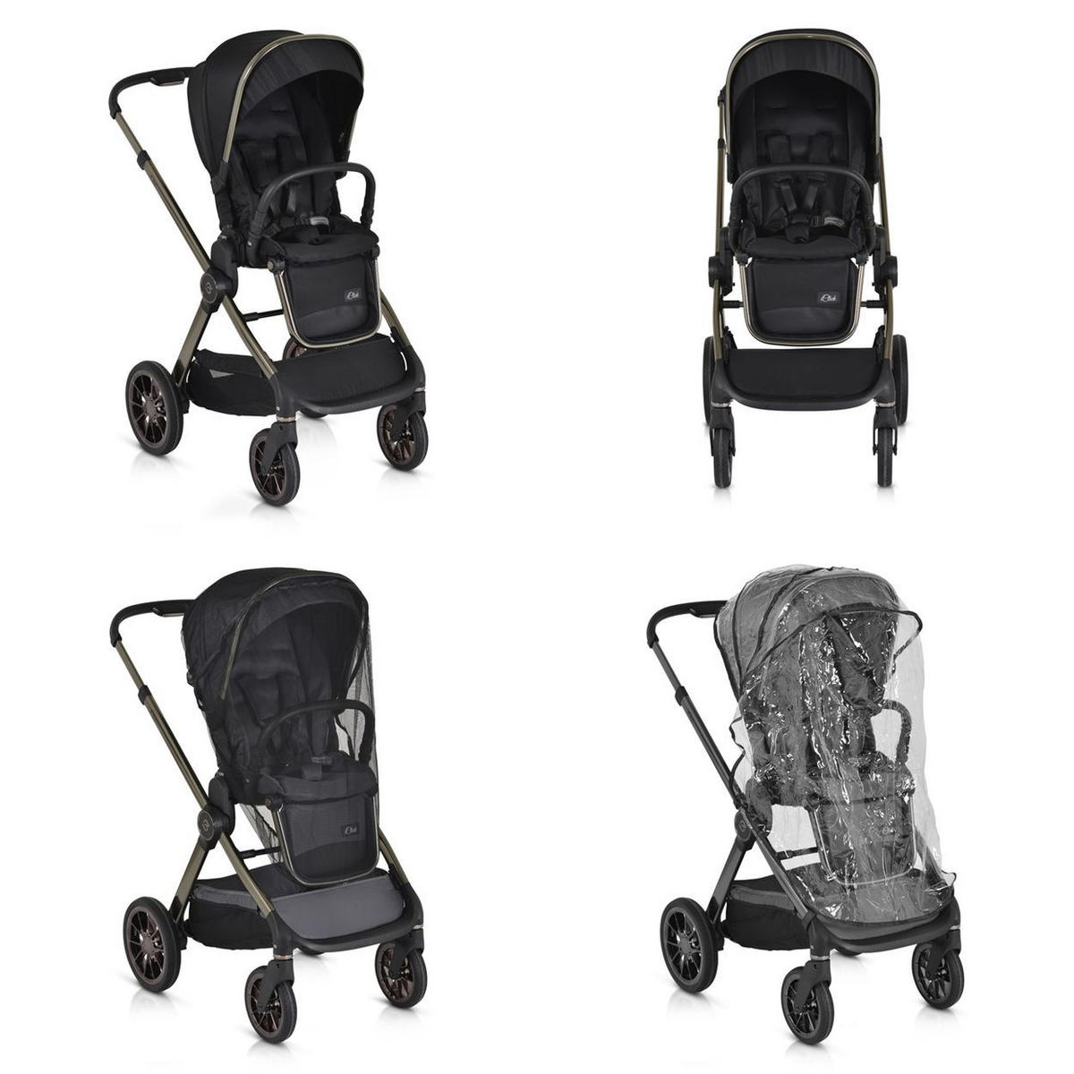 KINDERWAGEN 2 in 1 iClick schwarz klappbar, Wickeltasche, Sportsitz, Babywanne - Schwarz, Metall (74/60/106cm) - Cangaroo