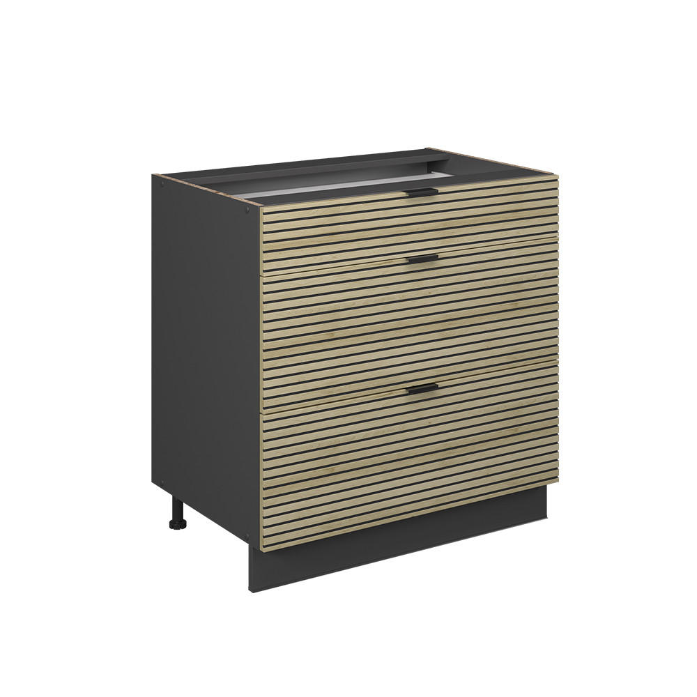 KÖKSUNDERSKÅP Fame-Line Ekpanel 80 cm med 3 lådor, utan bänkskiva Ekfärgad, Antracit 82/80/51.6 cm