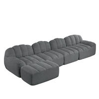 ECKSOFA 366/165/79 grau aus granuliertem Fleece mit Ottoman und tiefer Sitzfläche - Grau, Textil (165/366cm) - OKWISH