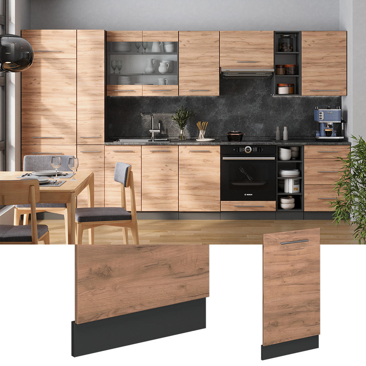 GESCHIRRSPÜLBLENDE Fame-Line Goldkraft Eiche 45 cm , AP Anthrazit - Honigeiche/Anthrazit, Holzwerkstoff (45/81.8/1.6cm) - Vicco