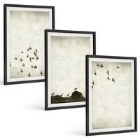 BILDER SET 3er Set - 40x60 cm Schwarzer Rahmen - Vögel im Flug, minimalistischer Stil - Schwarz, Kunststoff (40/60cm) - TULUP