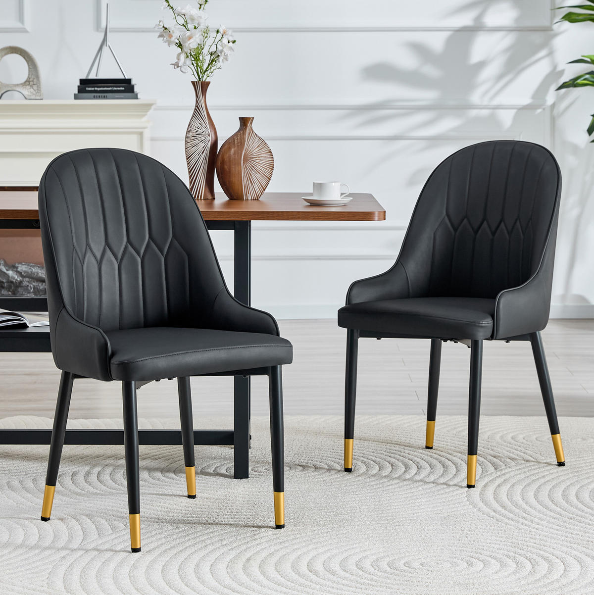 STUHL 2er-Set mit Blitz-Rückenlehne 91 cm Metall PU-Leder Schwarz - Schwarz, Metall (44/91/47.3cm) - Meubliv