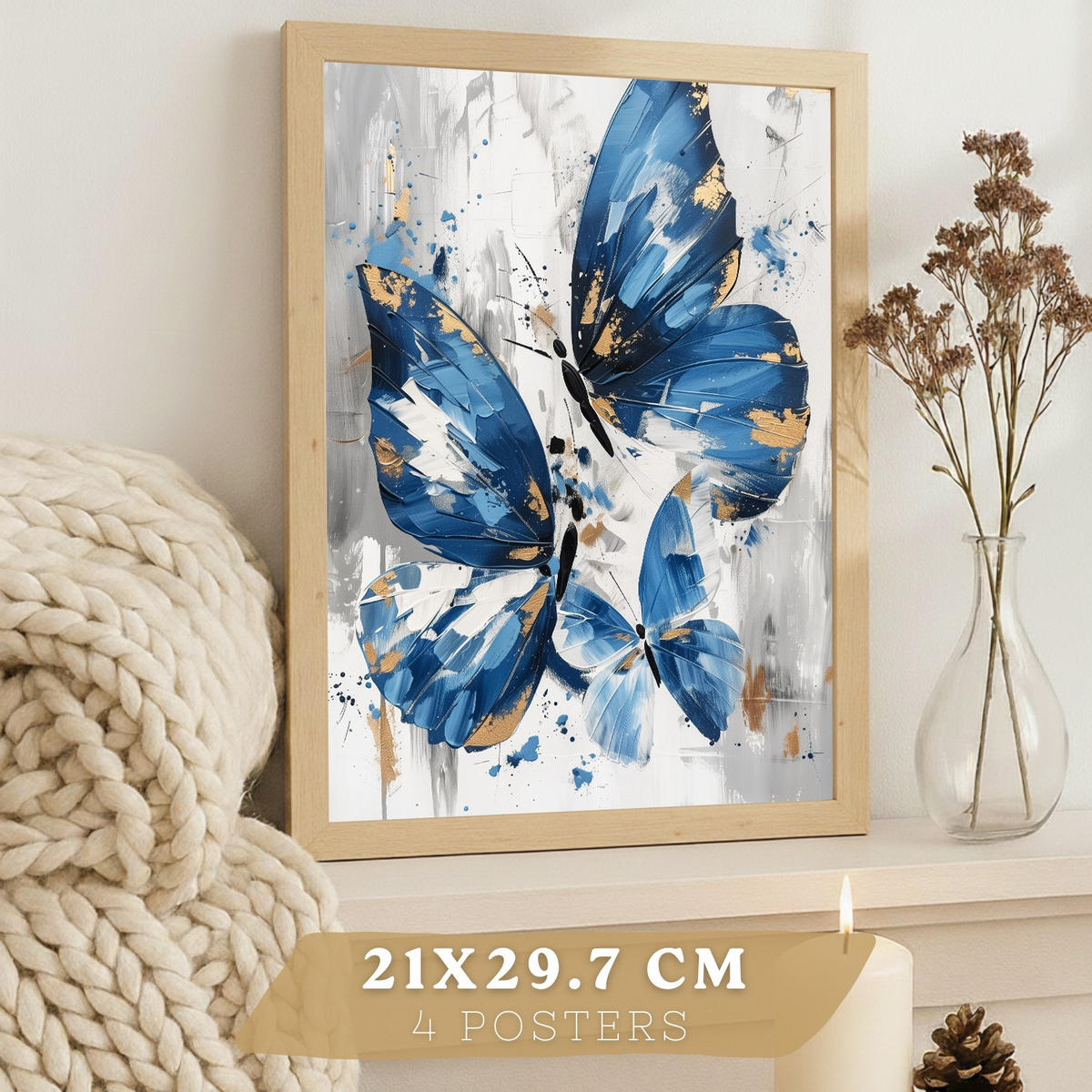 PLAKAT Sada 4 Modré jaro A3 bez rámu - čirá, papír (29.7/1/42cm) - Nacnic