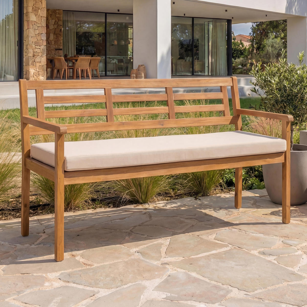 GARTENBANK Beige - Beige, Holz (145/82/59cm) - MCW