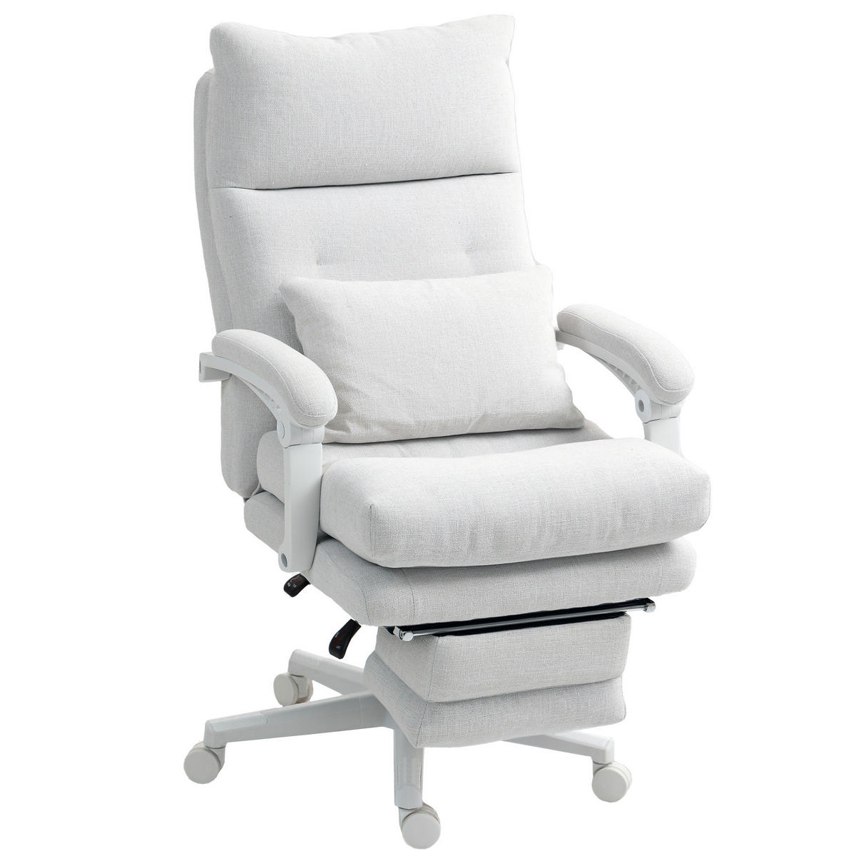 BÜROSTUHL Ergonomischer Schreibtischstuhl mit Lendenwirbelstütze, Fußstütze - Creme, Textil (68/122/70cm) - HOMCOM