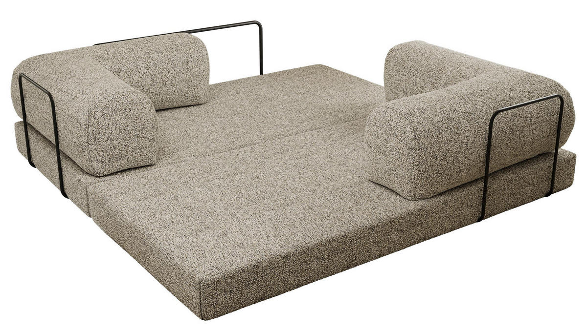 TROJMIESTNA POHOVKA ORSETTO - Béžová Štruktúrovaná látka - čierna/béžová, kov/textil (200/70/100cm) - MKS