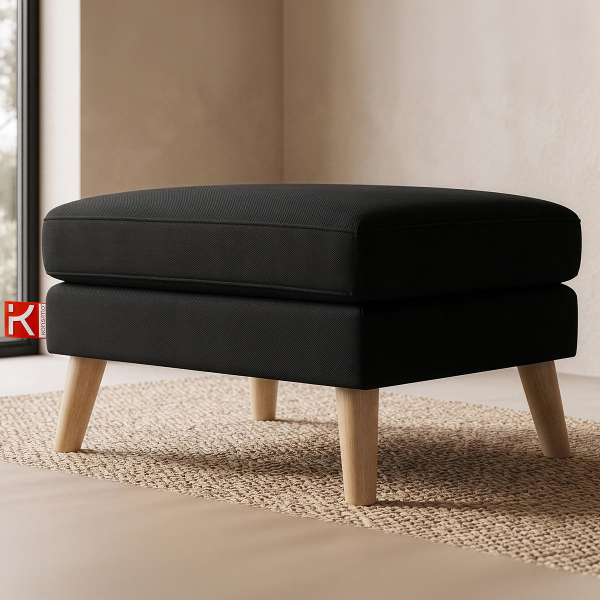 SITZHOCKER TAGIO Pouffe, schwarz - Schwarz/Braun, Buchenholz/Textil (65/46/80cm) - KONSIMO®