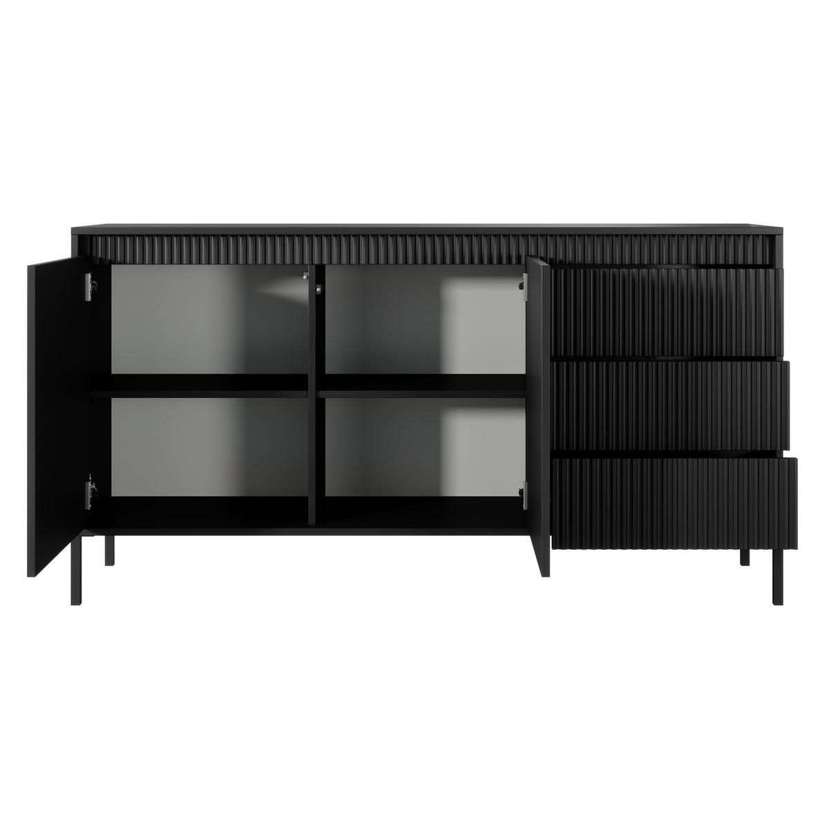 SIDEBOARD SENSATO 154/81/40 cm mit 3 Schubladen und 2 Türen Schwarz - Schwarz, Holzwerkstoff (154/81/40cm) - MASSENO