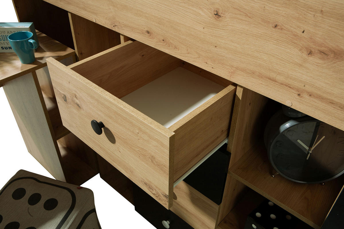 HOCHBETT Smart Artisan Eiche / weiß 93 / 248 / 123cm - Braun/Weiß, Holz/Holzwerkstoff (90/200cm) - Feldmann-Wohnen