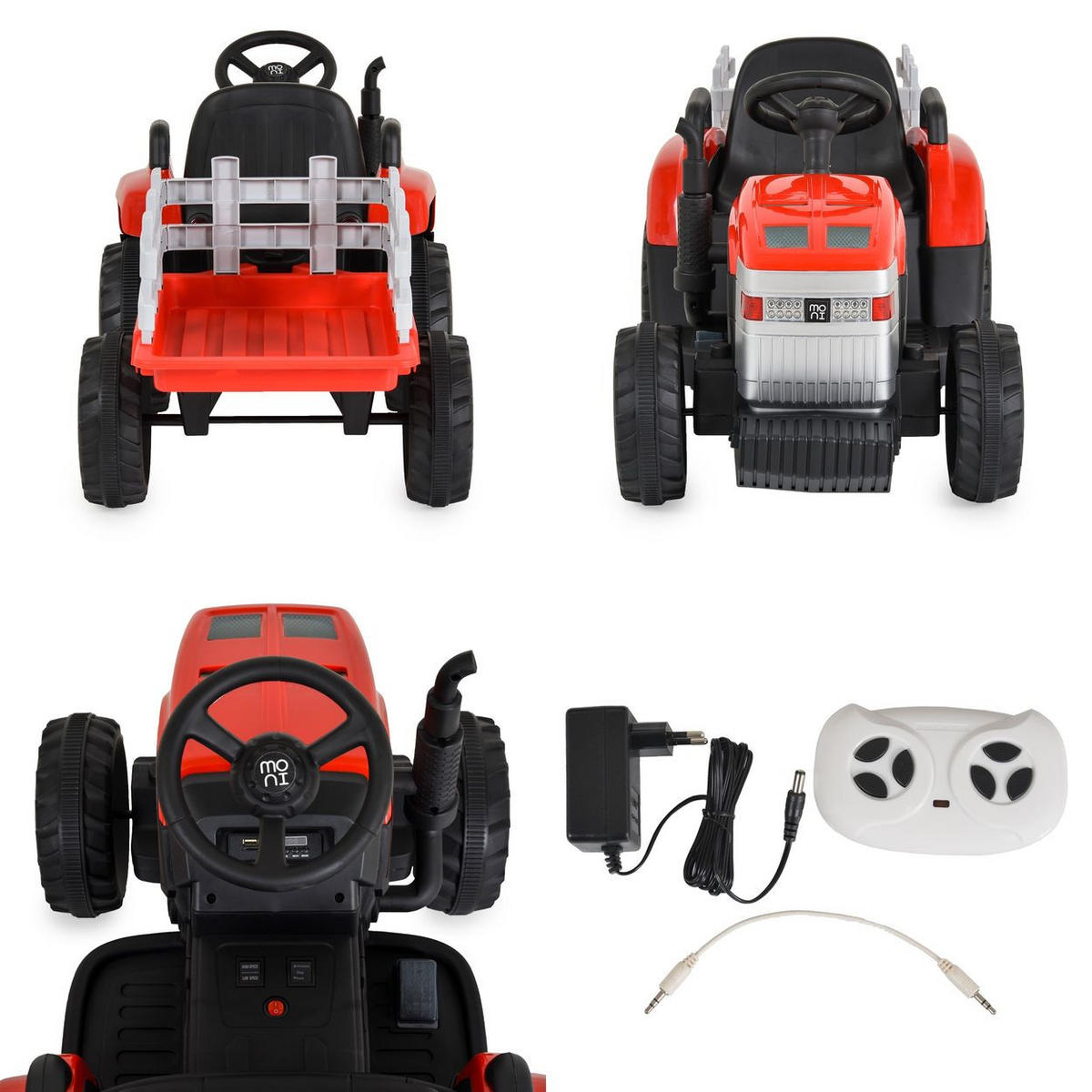 KINDER ELEKTROTRAKTOR Dallas rot mit Anhänger, Fernbedienung, Musik, Lichter - Rot, Kunststoff (140/52/53cm) - Moni