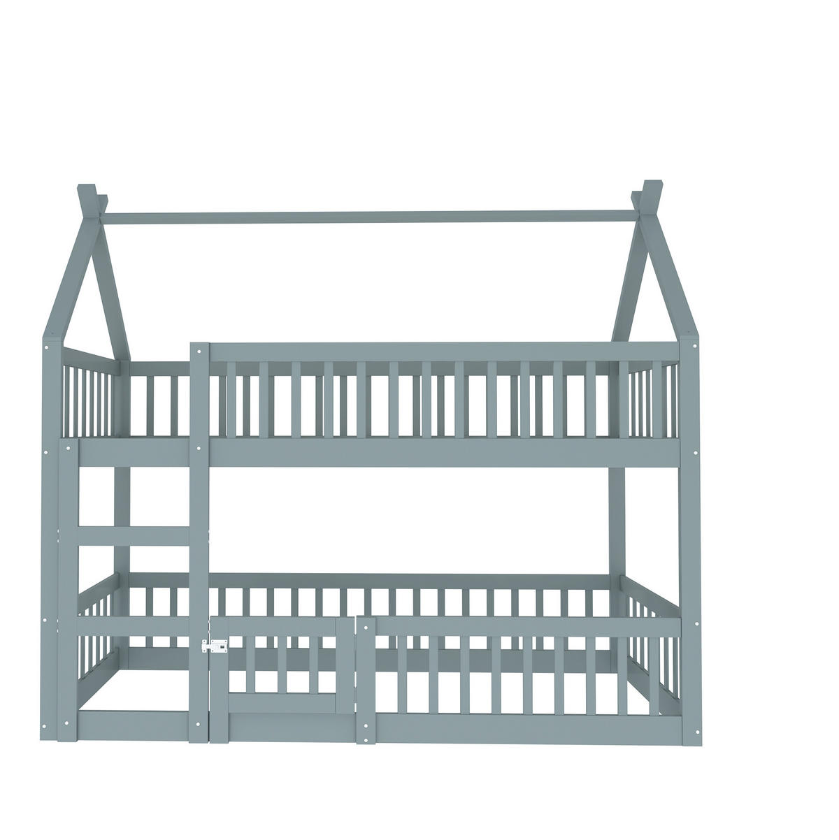 ETAGENBETT aus Holz 90x200 cm Grau mit Treppe, hohem Fallschutz und Spielbereich - Grau, Holzwerkstoff (90/200cm) - Modfu