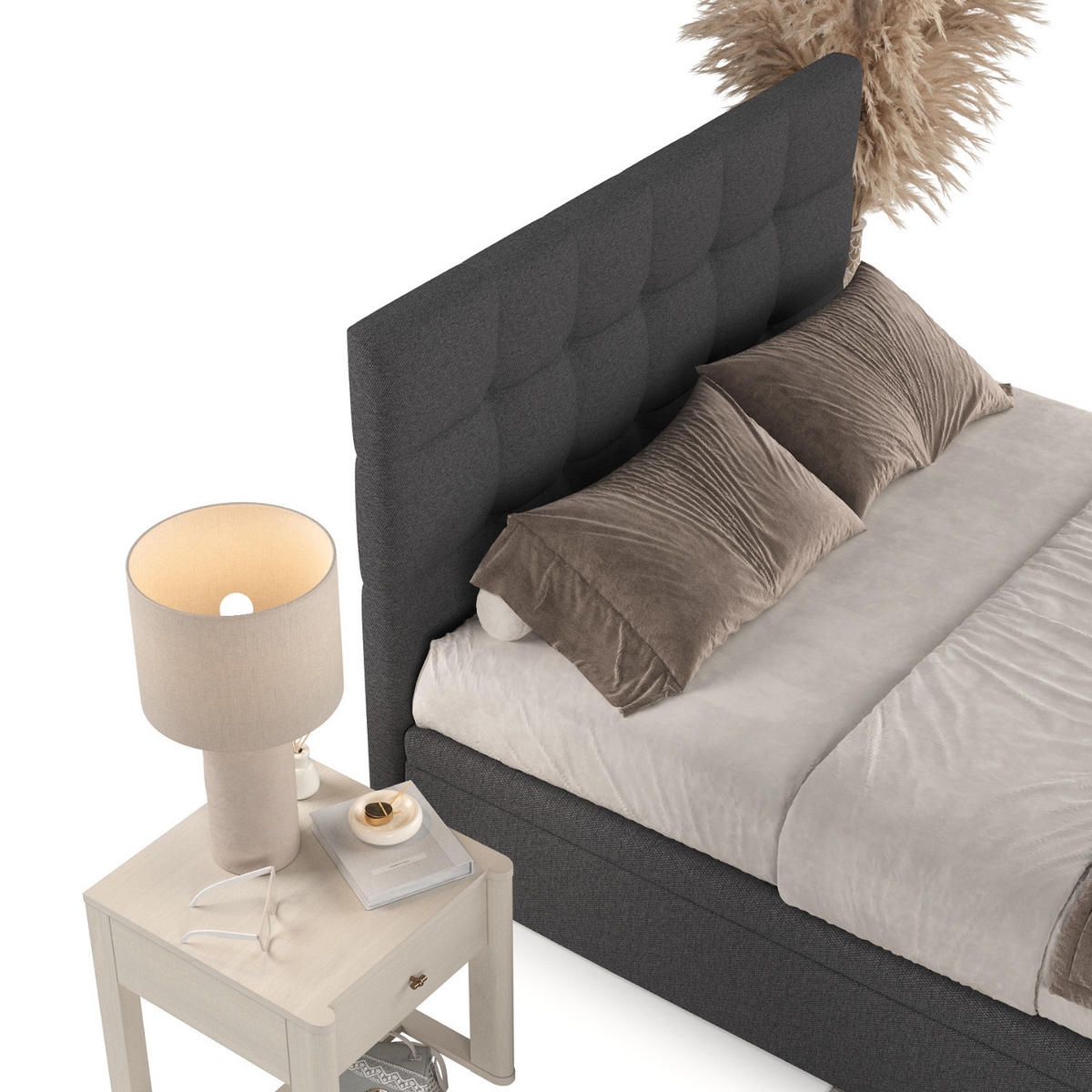 POLSTERBETT Guam mit Stauraum 140/200 cm Anthrazit im Megan Stoff - Anthrazit/Schwarz, Holz/Holzwerkstoff (140/200cm) - AltaBeds