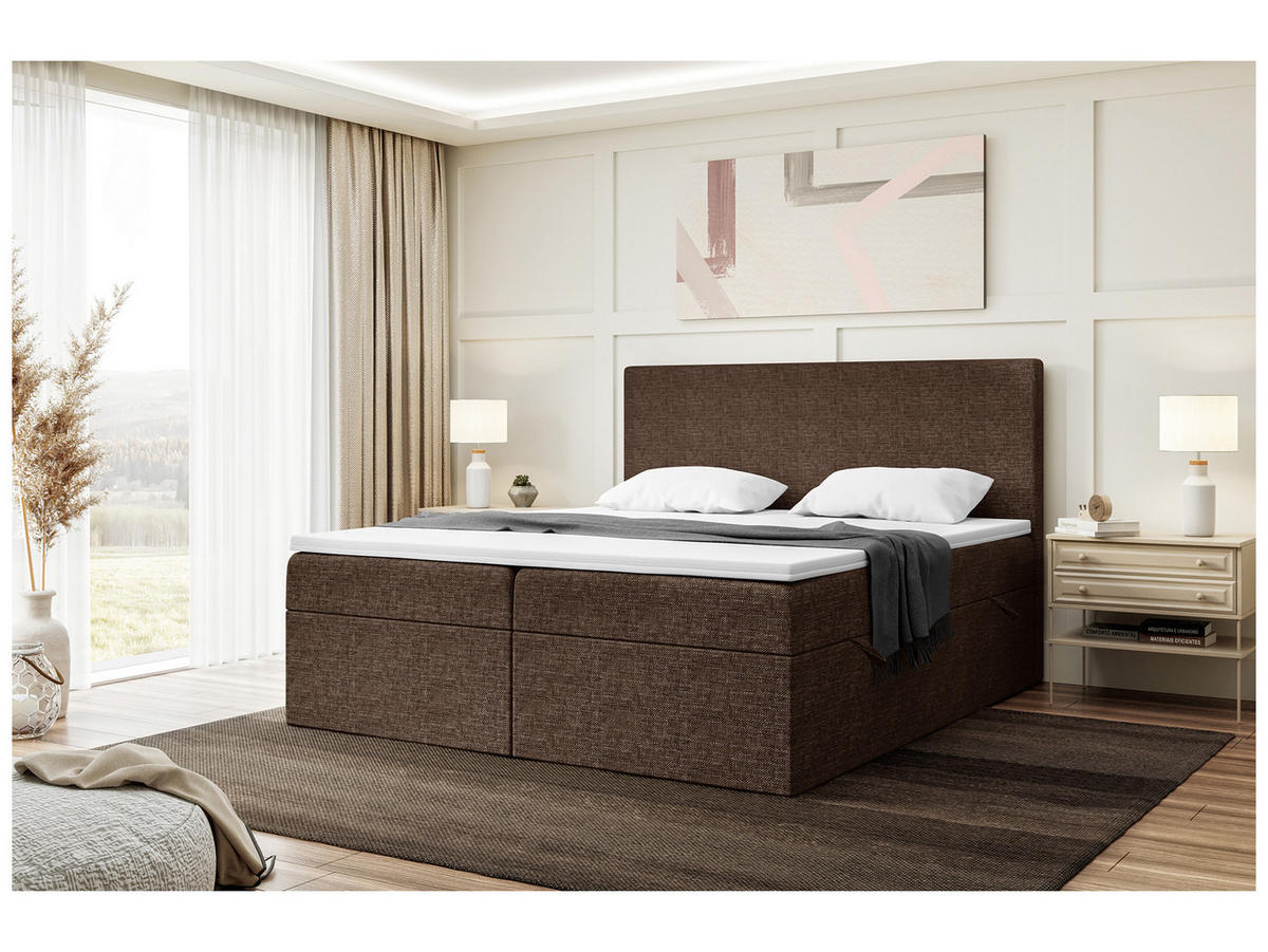 BOXBETT ZLATAN 160x200 cm in Braun Webstoff - Schwarz/Braun, Holz/Holzwerkstoff (160/200cm) - Meblini
