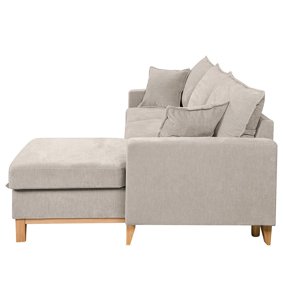 ECKSOFA mit Schlaffunktion - Flachgewebe - Hellbraun/Grau, Holz/Textil (214/145cm) - home24