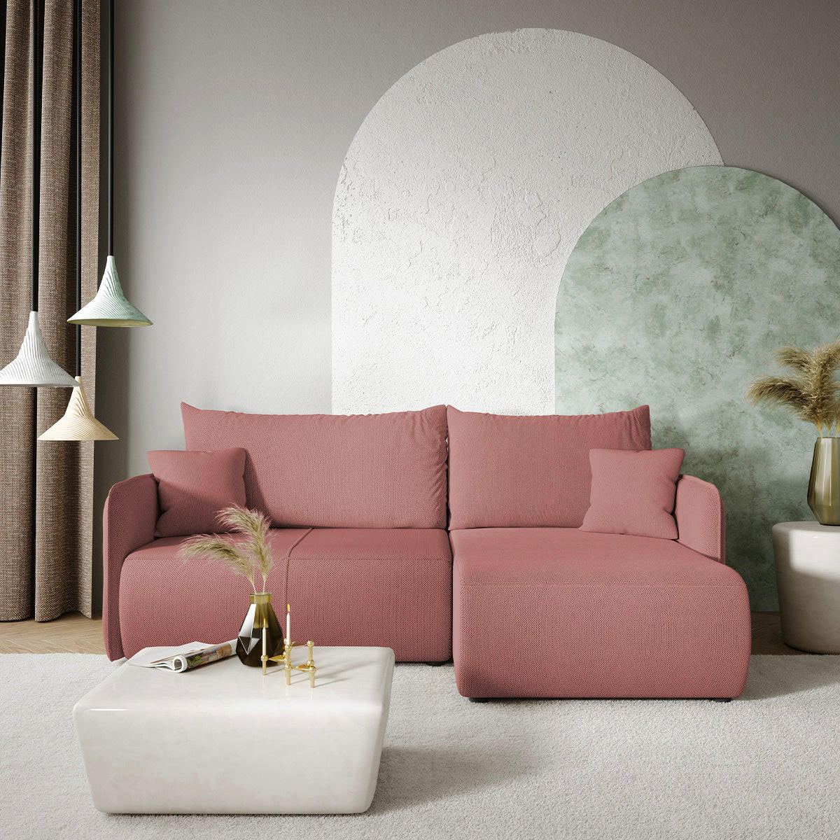 ROHOVÁ SEDAČKA Claudio 3 miesta na sedenie Ružová - pink, drevo (207/148cm) - Petits-meubles