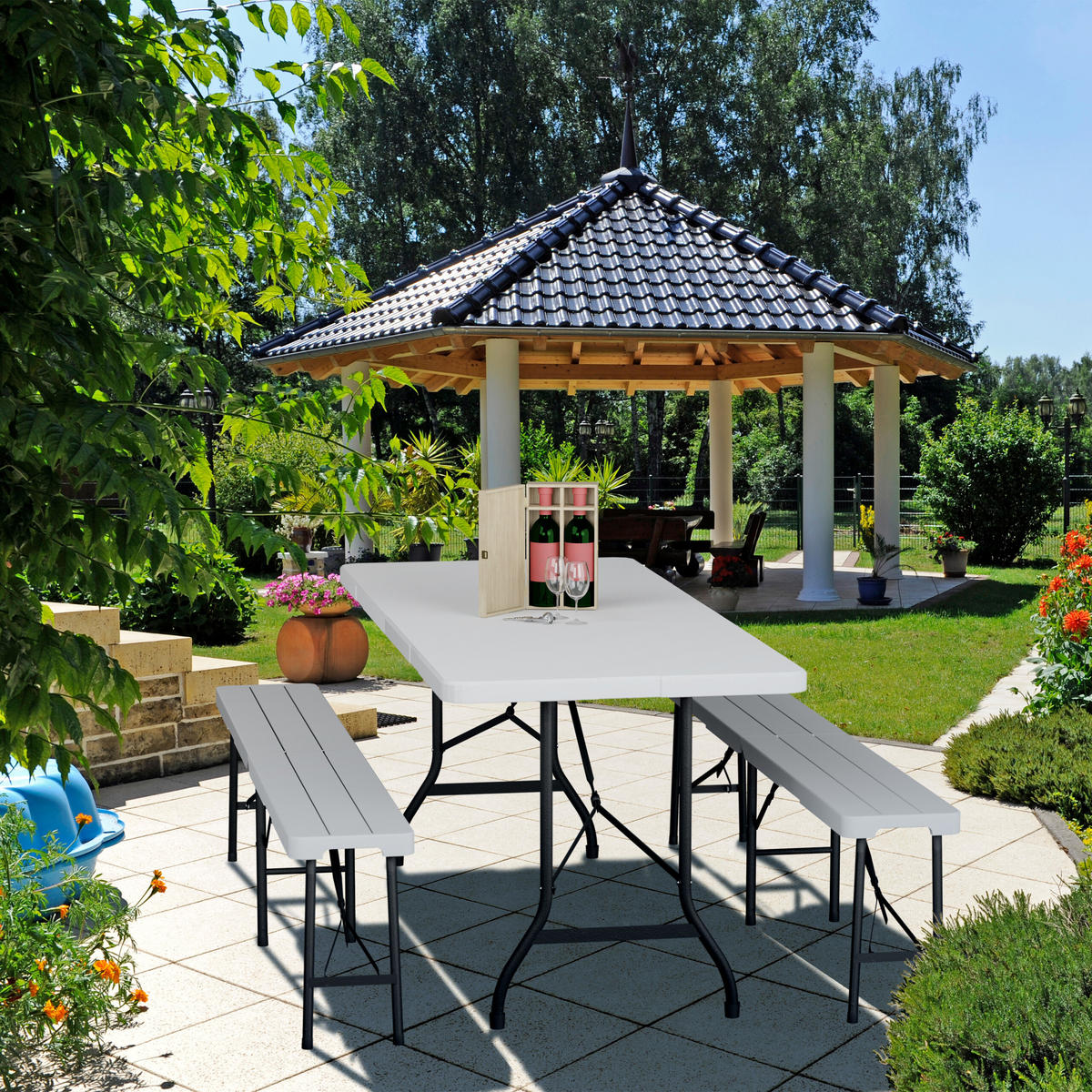 GARTENTISCH - Weiß, Kunststoff/Metall (74/180/72cm) - Relaxdays