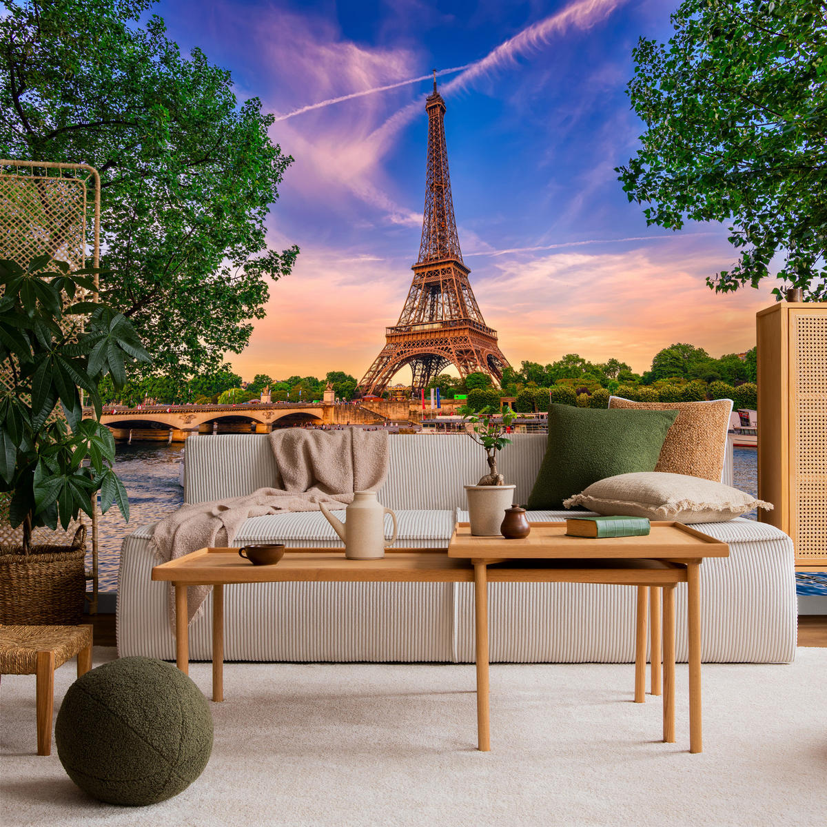 FOTOTAPETE Eiffelturm Paris Architektur 3D 500x350 - Blau/Gelb, Papier (500/350cm) - Muralo