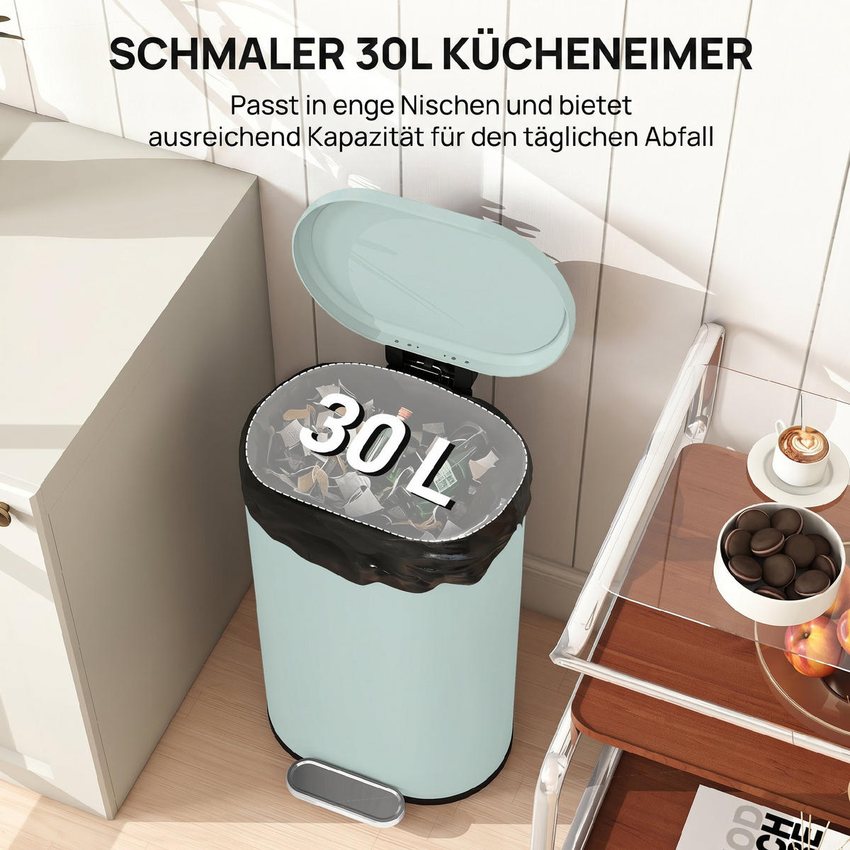 MÜLLEIMER Metall Kunststoff Grün - Grün, Metall (31/61/36.5cm) - HOMCOM
