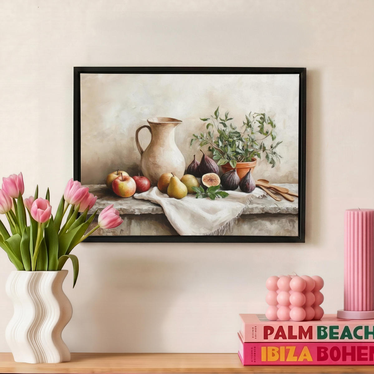 LEINWAND Bilder mit Rahmen - Obst - Kräuter - Ländlich - 40x30 - Naturfarben, Textil (40/30cm) - MuchoWow