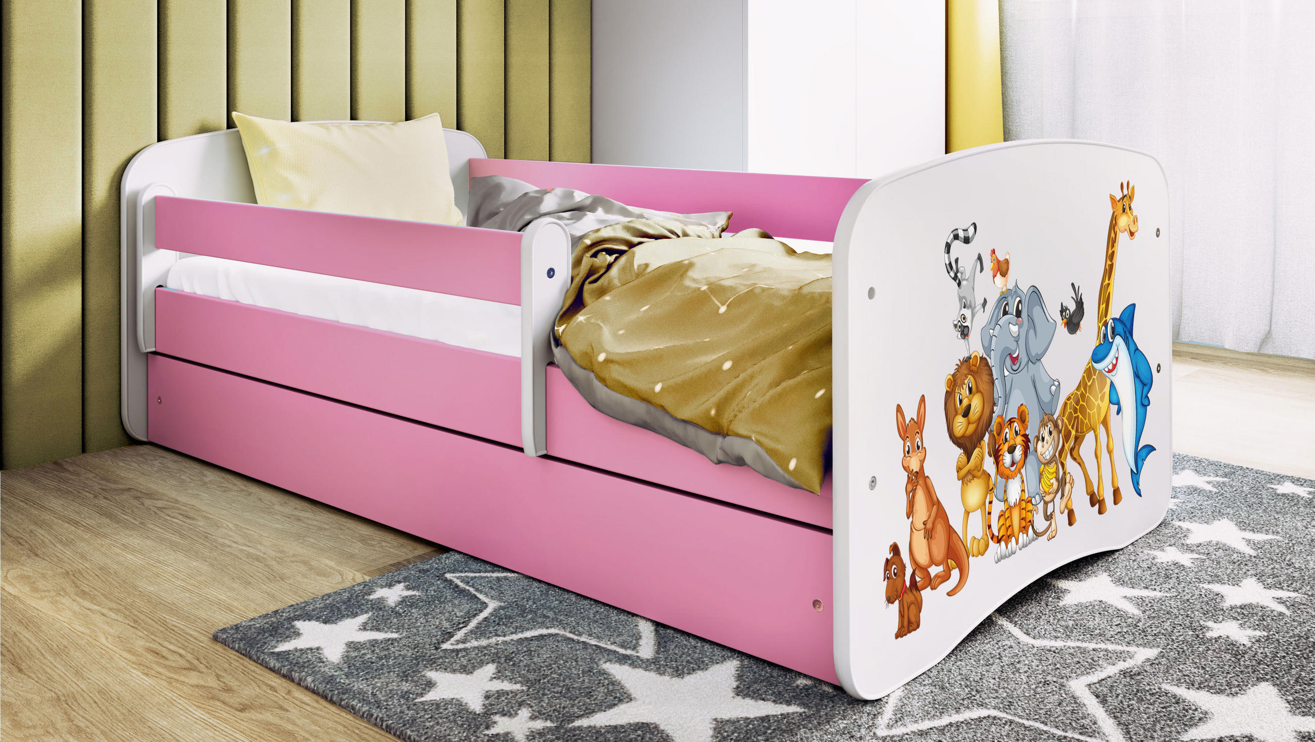 KINDERBETT Tiere mit Schublade und Matratze 140/70 - Rosa, Holzwerkstoff (70/140cm) - RAUMHIRSCH FURNITURE
