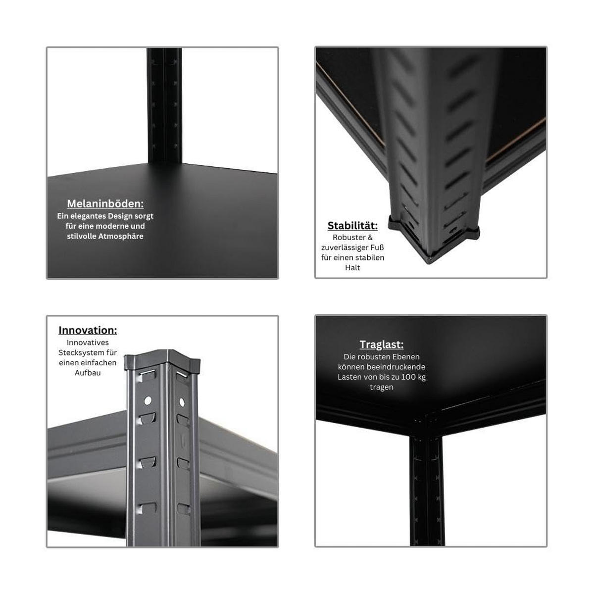SCHWERLASTREGAL Ragnar All Black Series 2er-Set mit 2x 180x45x45 cm Fachlast 100 kg Matt Schwarz - Schwarz, Metall (90/180/45cm) - PROREGAL