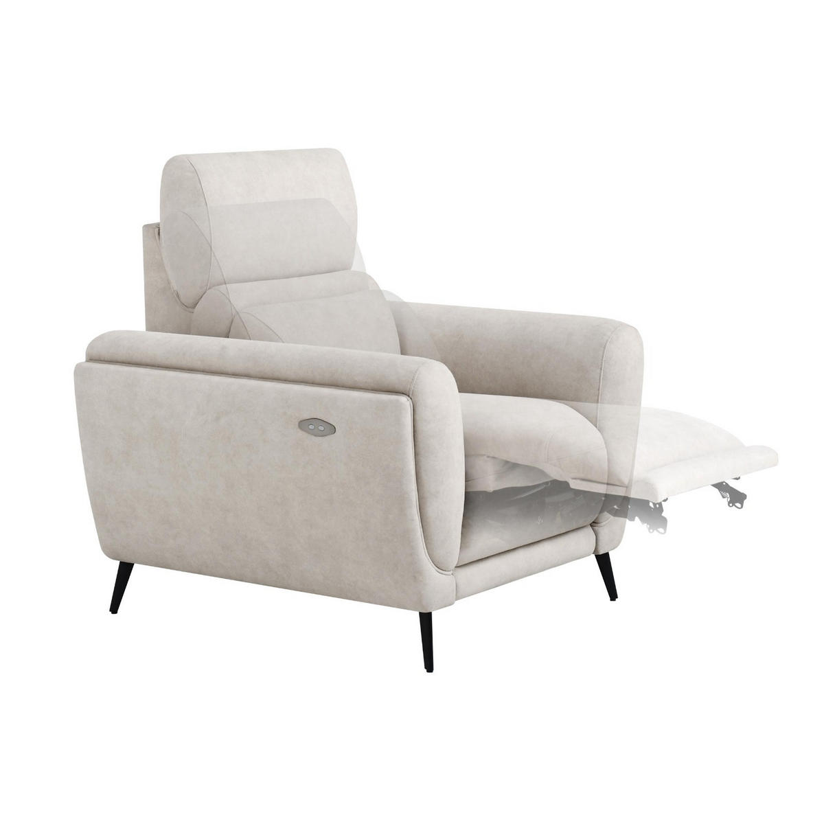 RELAXSESSEL Comfort, mit elektrischer Verstellung und verstellbarer Kopfstütze, Beige - Beige/Schwarz, Textil (103/97/102cm) - Beautysofa