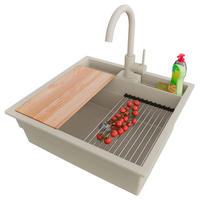 GRANITSPÜLE Bergen Pocket, 2-er set Beige 56/54 cm 1 Becken + Küchenarmatur 32/20 cm + Ablauf-Set + Küchenzubehörset ab 60er Unterschrank - Chromfarben/Beige, Kunststoff (56/20/54cm) - Primagran