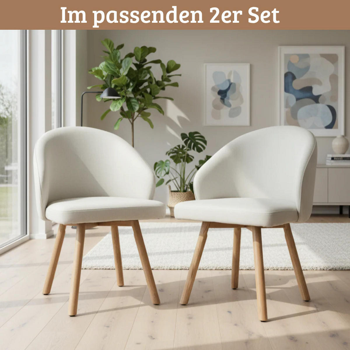 ESSZIMMERSTÜHLE 2er-Set ERIK Stoffbezug Beige Eichenholz - Beige, Eichenholz/Holz (47/85/47cm) - DELUKE