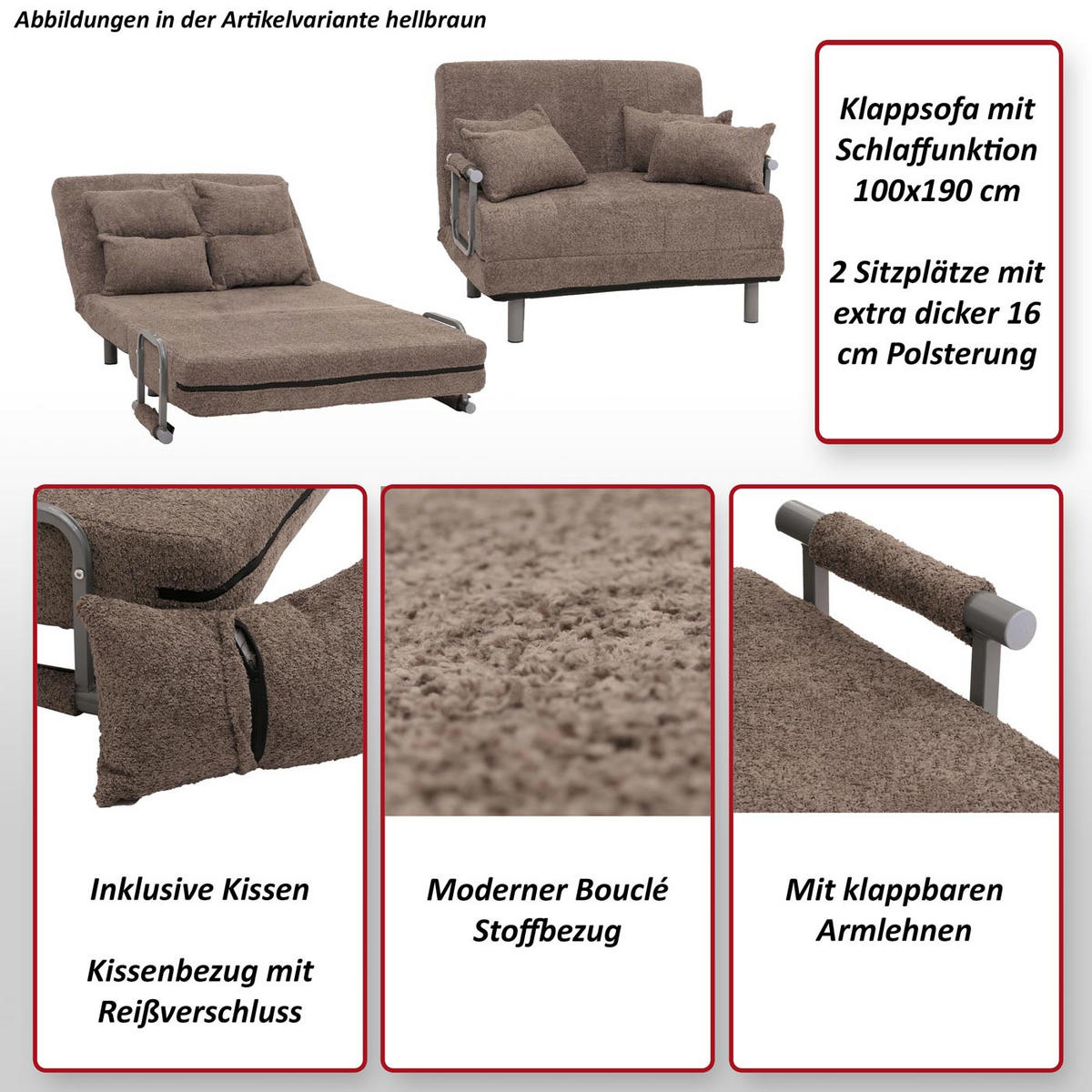 SCHLAFSESSEL Grau - Grau, Textil (105/80/190cm) - MCW