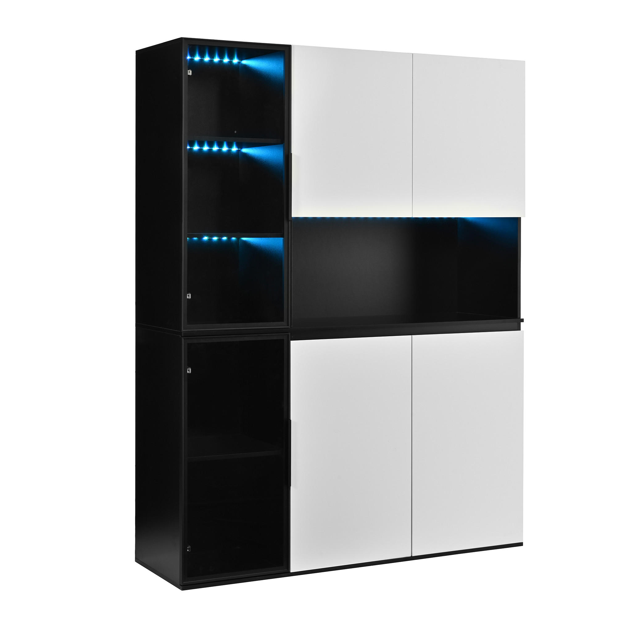 HIGHBOARD DE-37516 120/40/160 cm mit LED-Beleuchtung Weiß/Schwarz - Schwarz/Weiß, Holzwerkstoff (120/160/40cm) - ComfortXL