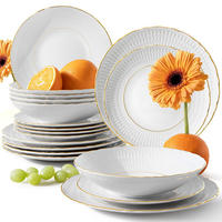 TAFELSERVICE 6 Personen CMIELOW SOFIA GOLD 18-tlg aus Porzellan - Weiß, Keramik (26/2/26cm) - KONSIMO®