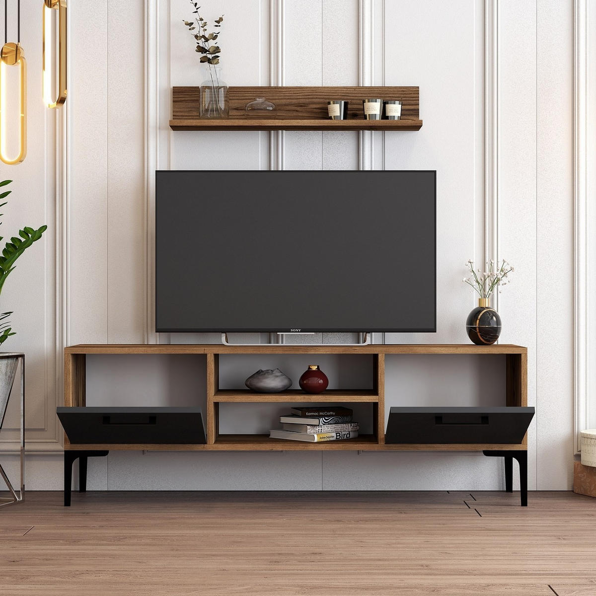 TV-MÖBEL Riga Nussbaum-Anthrazit - Anthrazit/Nussbaumfarben, Holz (140/48/30cm) - Habitat Garten