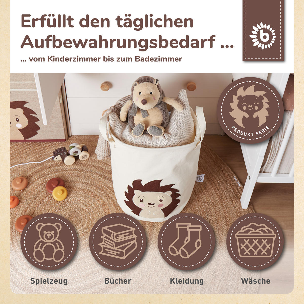 WÄSCHEKORB Igel Piksi - Beige, Textil (31/31cm) - Bieco Spielwaren