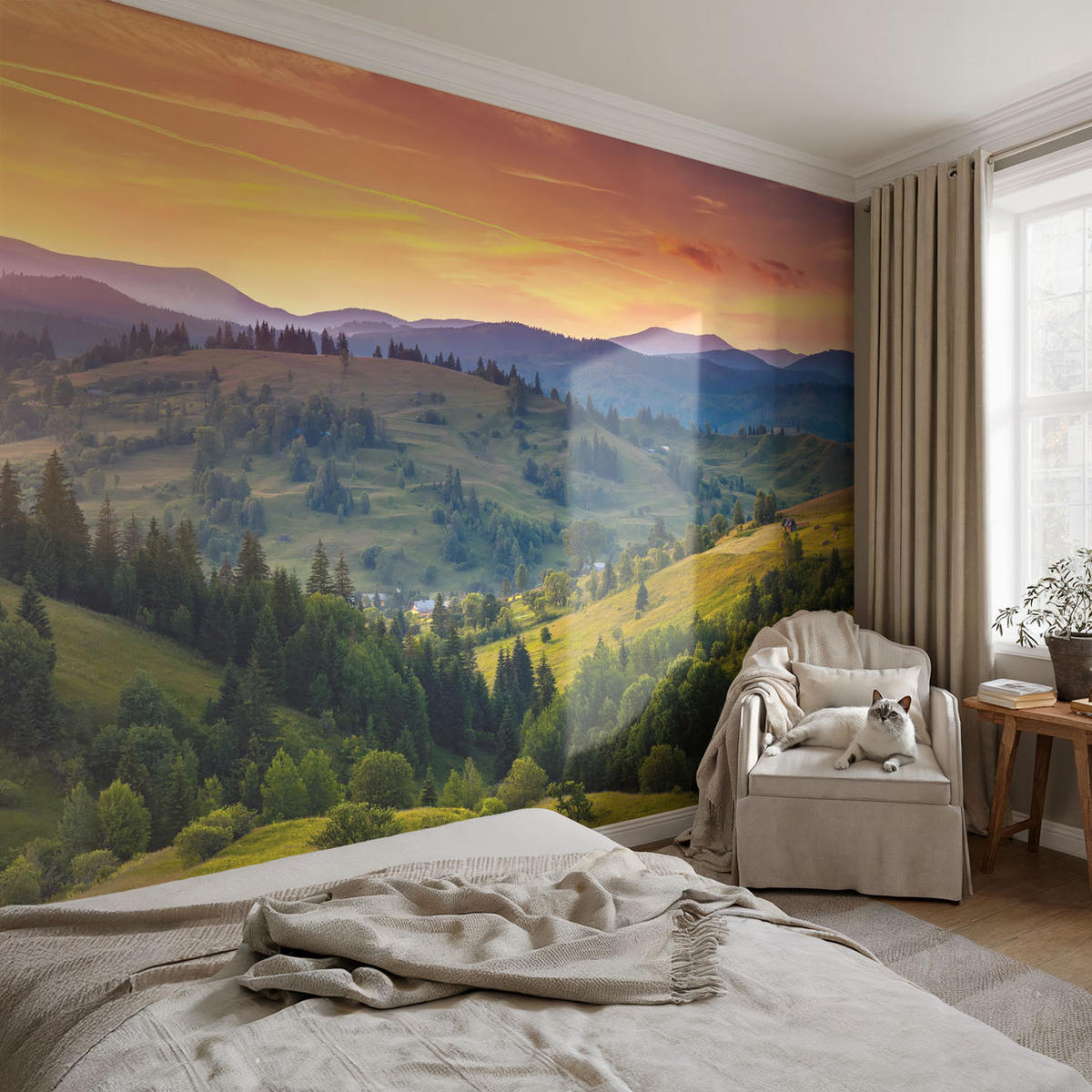 FOTOTAPETE 104x70 cm - Berglandschaft - Gelb, Textil (104/70cm) - Wallfluent