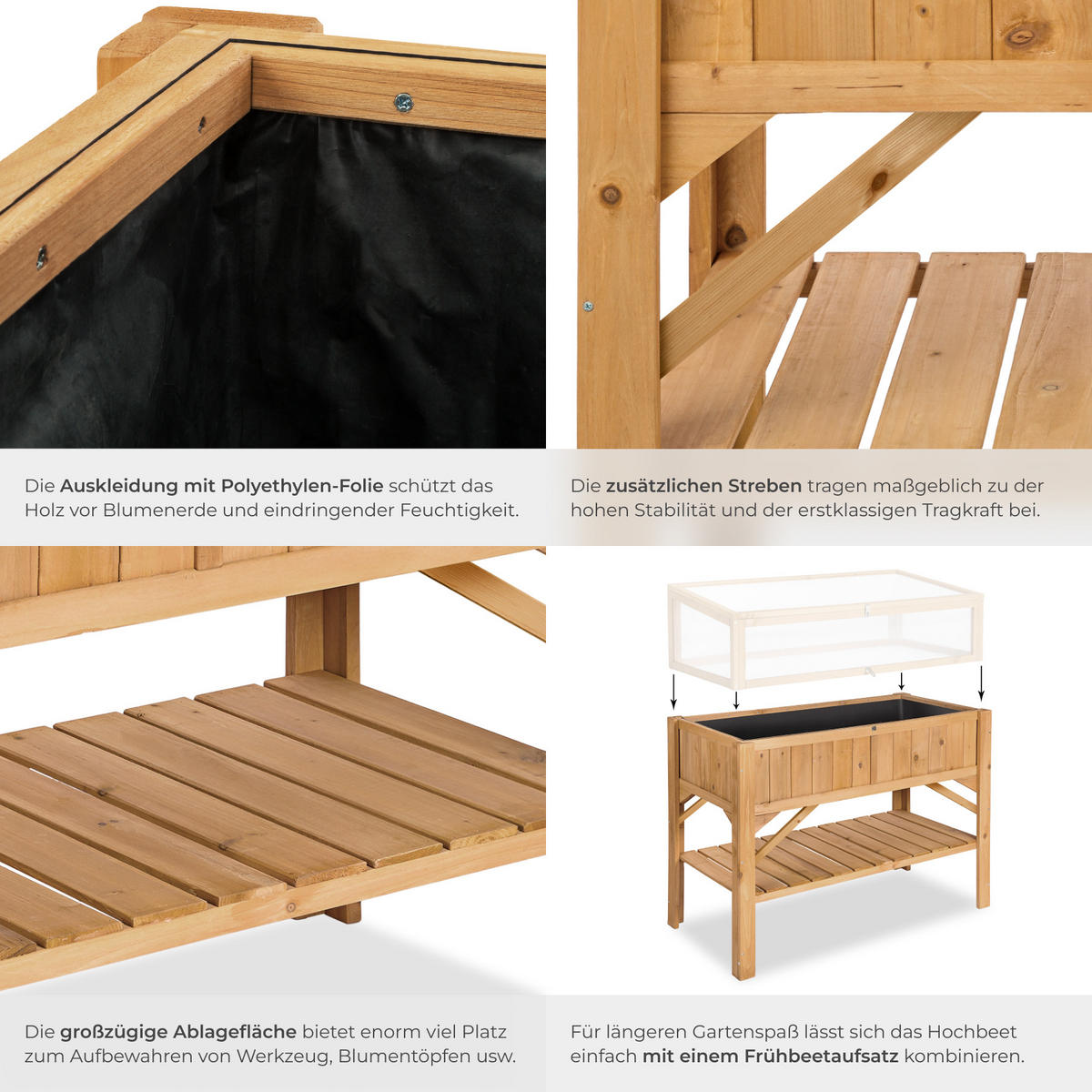 HOCHBEET ,119 x 57 x 90 cm,braun - Braun, Holz (53/90/119cm) - tectake