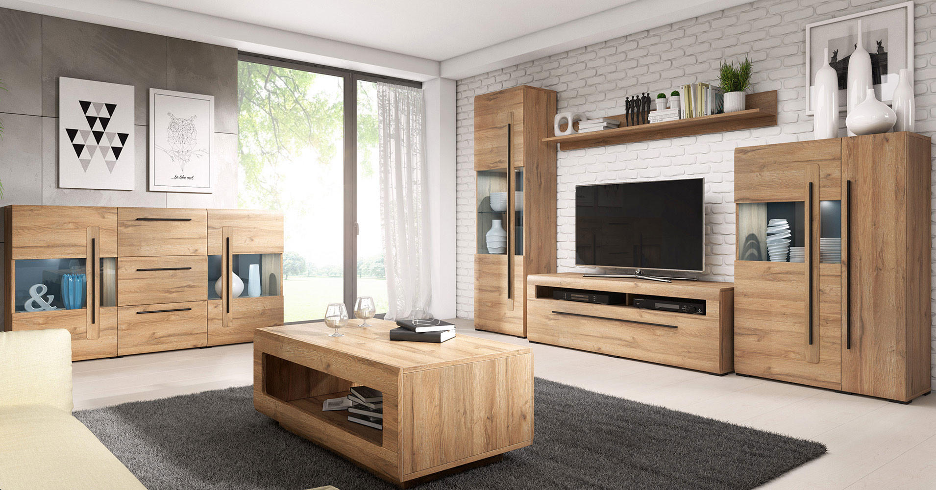 Thumbnail - Feldmann-Wohnen Lowboard, Braun, Holz, 2 Fächer, 1 Schubladen, Rechteckig, 160x52x50 cm, Wohnzimmer, Wohnwände, Lowboard...