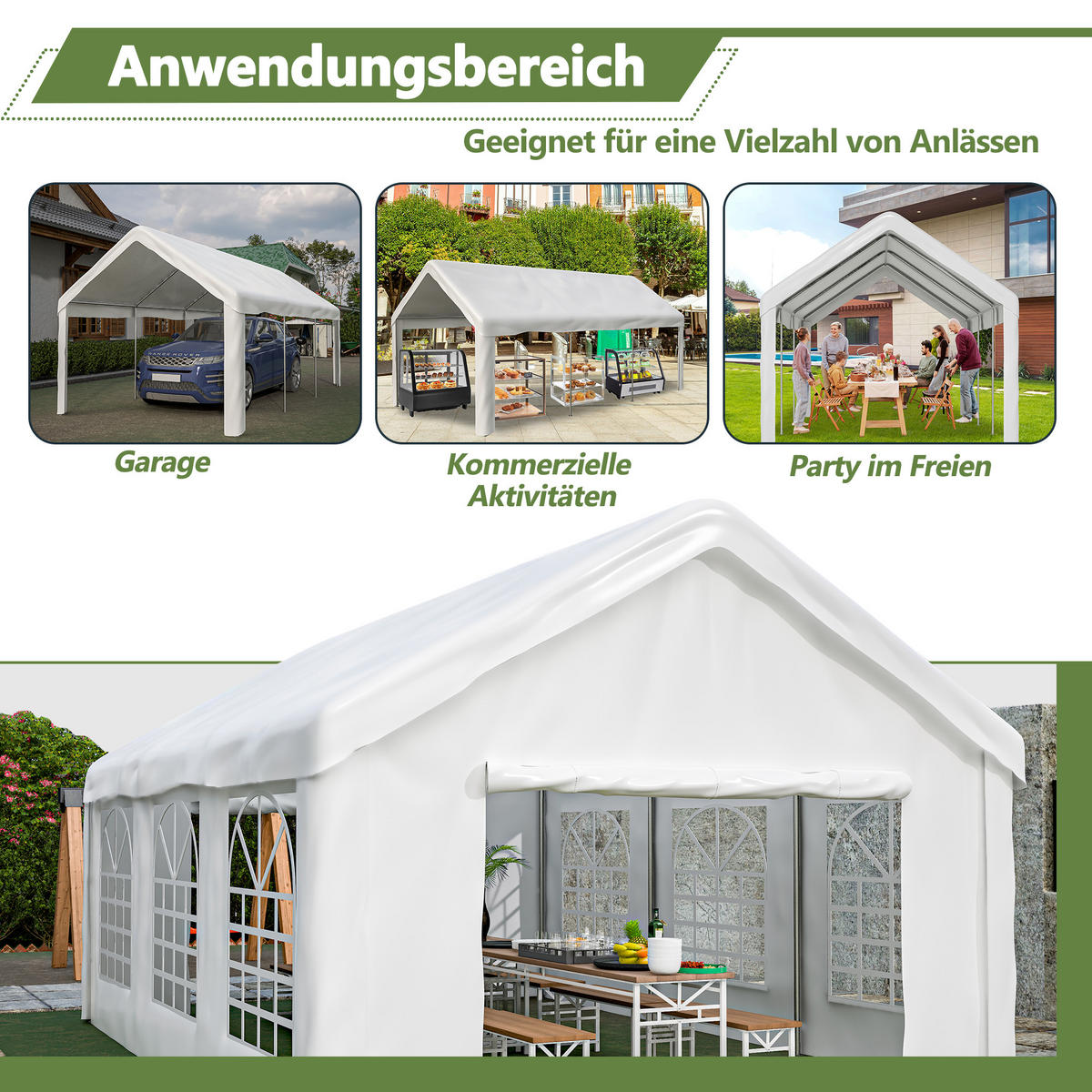 KLEINGARAGE aus Stahlrohr & PE-Oxford 601x400x281 cm in Weiß - Weiß, Metall (400/281/601cm) - Modfu