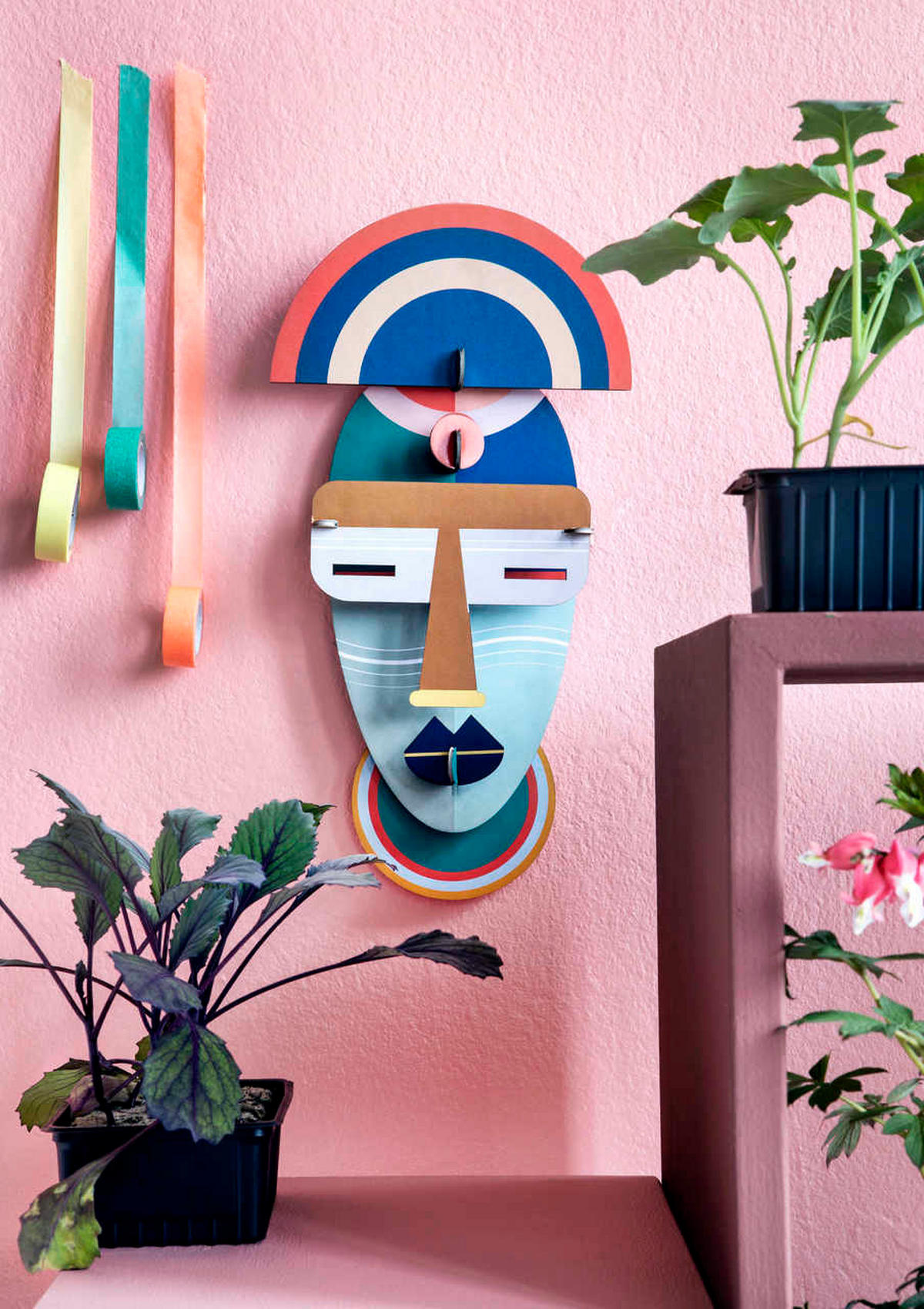 WANDDEKO Regenbogenmaske 17/5 cm - Blau/Grün, Wellpappe (17/5/35cm) - KUNSTLOFT