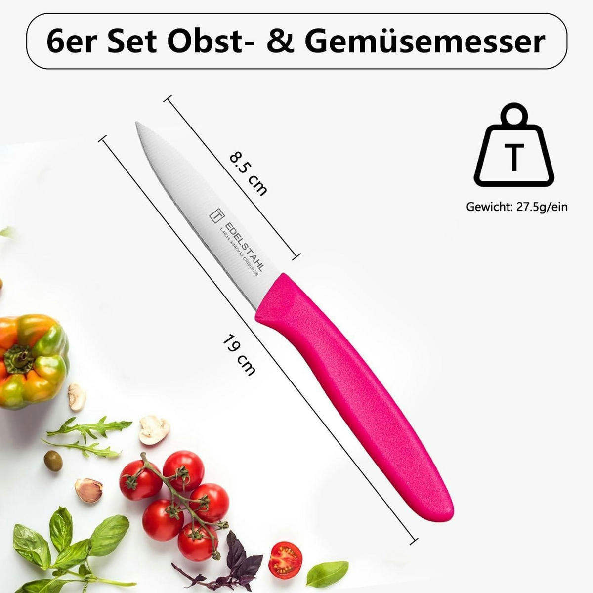 GEMÜSEMESSERSET 6-teiliges Set Edelstahl Kunststoffgriffe Bunt - Silberfarben, Metall (19cm)