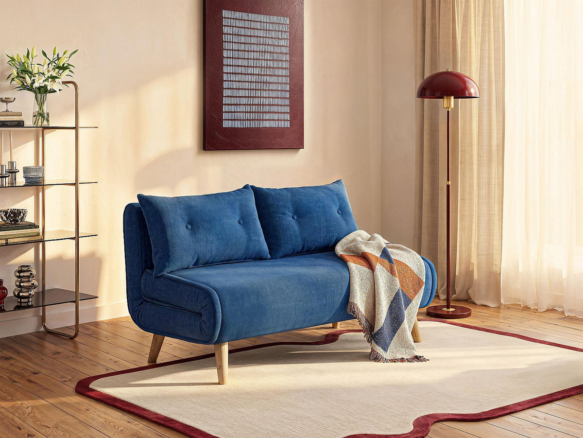 SCHLAFSOFA - 2 Personen - stoff - blau Valerio - Blau, Holz/Textil (120/74/74cm) - Vente-Unique