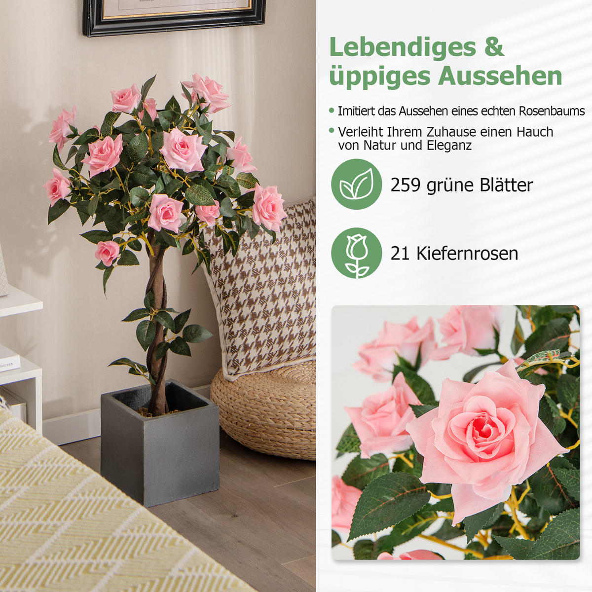 KUNSTBAUM Grün + Rosa + Schwarz - Grün, Kunststoff (93cm) - COSTWAY